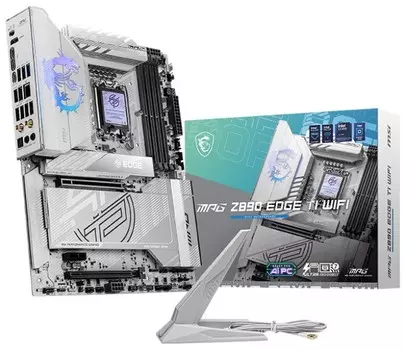 Материнская плата ATX MSI MPG Z890 EDGE TI WIFI (LGA1851, Z890, 4*DDR5 (4800), 4*SATA 6G RAID, 5*M.2, PCIe, WiFi, BT, 8*USB 3.2, USB Type-C, HDMI, 2*T
