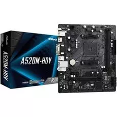 Материнская плата mATX ASRock A520M-HDV (AM4, AMD A520, 2*DDR4(4733), 4*SATA 6G RAID, M.2, 2*PCIE, 7.1CH, Glan, 6*USB 3.2, D-Sub/DVI-D/HDMI) RTL