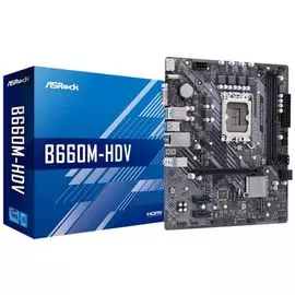 Материнская плата mATX ASRock B660M-HDV (LGA1700, B660, 2*DDR4(5066), 4*SATA 6G RAID, 2*M.2, 3*PCIE, 7.1CH, Glan, 3*USB 3.2, USB Type-C, HDMI, D-Sub,