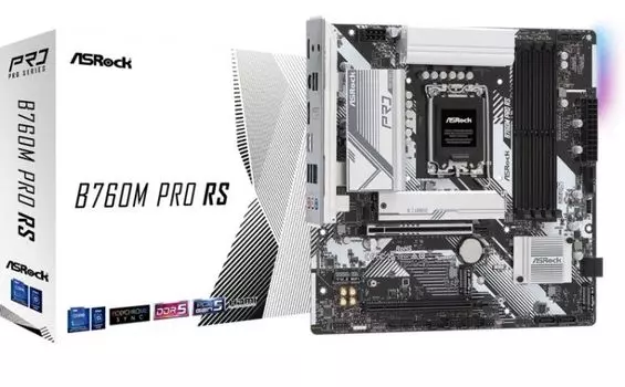 Материнская плата mATX ASRock B760M PRO RS (LGA1700, B760, 4*DDR5 (7200), 4*SATA 6G RAID, 3*M.2, 2*PCIE, 2.5Glan, DP, HDMI, USB Type-C, 3*USB 3.2, 2*U