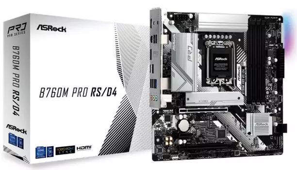 Материнская плата mATX ASRock B760M PRO RS/D4 (LGA1700, B760, 4*DDR4 (5333), 4*SATA 6G RAID, 2*M.2, 3*PCIE, 2.5Glan, HDMI, DP, USB Type-C, 3*USB 3.2,