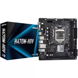 Материнская плата mATX ASRock H470M-HDV (LGA1200, H470, 2*DDR4(2933), 4*SATA 6G RAID, 2*PCIE, 7.1CH, Glan, D-Sub, DVI-D, HDMI, 4*USB 3.2)