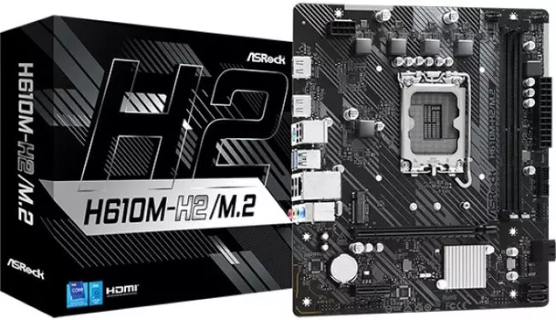 Материнская плата mATX ASRock H610M-H2/M.2 (LGA1700, H610, 2*DDR4 (3200), 4*SATA, M.2, 2*USB 3.2, 4*USB 2.0, PCIe x16, PCIe x1, 2*HDMI)