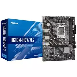 Материнская плата mATX ASRock H610M-HDV/M.2 (LGA1700, H610, 2*DDR4 (3200), 4*SATA 6G, M.2, 3*PCIE, 7.1CH, Glan, 2*USB 3.2, USB Type-C, HDMI, D-Sub, DP
