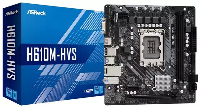 Материнская плата H610M-HVS ASROCK H610M-HVS, LGA1700, H610, 2*DDR4, D-Sub+HDMI, 4xSATA3 6.0, 2xUSB 3.2, 4xUSB 2.0, mATX; 90-MXBHT0-A0UAYZ