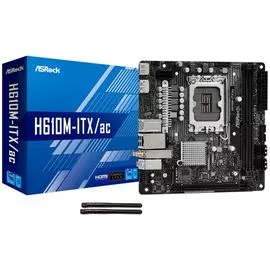 Материнская плата mini-ITX ASRock H610M-ITX/AC (LGA1700, H610, 2*DDR4(3200), 4*SATA 6G, M.2, PCIE, 7.1CH, Glan, WiFi, BT, 2*USB 3.2, HDMI/DP)