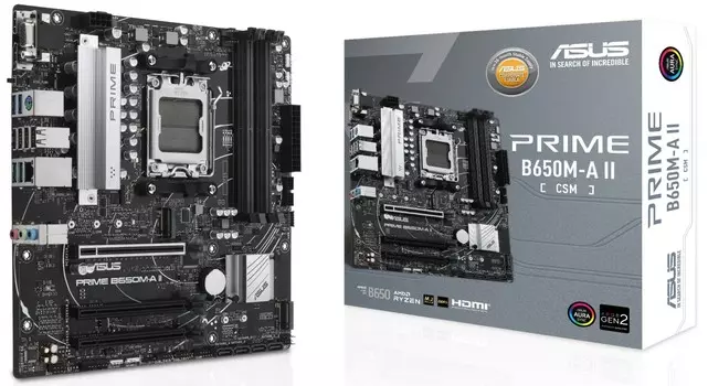 Материнская плата mATX ASUS PRIME B650M-A II-CSM 90MB1EH0-M0EAYC (AM5, AMD B650, 4*DDR5 (6400), 4*SATA 6G RAID, 2*M.2, 3*PCIE, 2.5Glan, HDMI, DP, VGA,