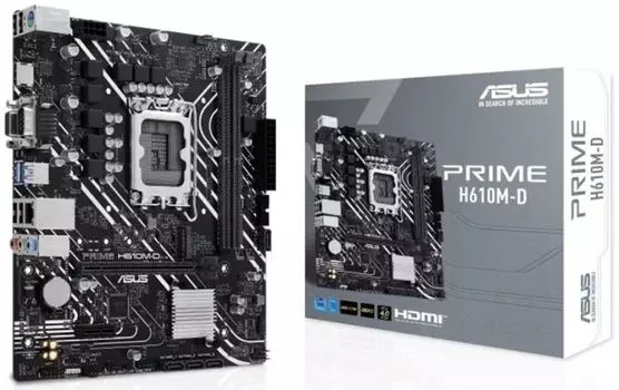 Материнская плата mATX ASUS PRIME H610M-D (LGA1700, H610, 2*DDR5 (5600), 4*SATA 6G, M.2, 2*PCIE, Glan, VGA, HDMI, COM, 2*USB 3.2, 4*USB 2.0)