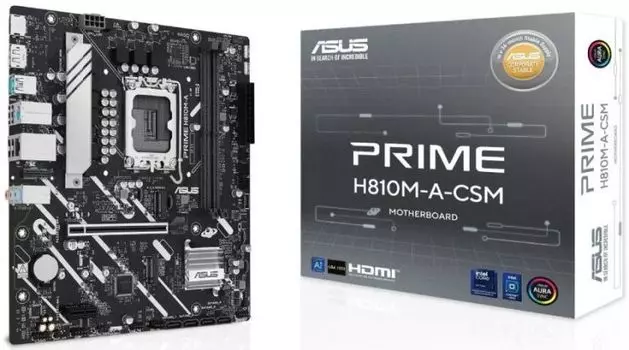 Материнская плата mATX ASUS PRIME H810M-A-CSM 90MB1KK0-M0EAYC (LGA1851, H810, 2*DDR5 (6400), PCIe, 2*M.2, 4*SATA, 2*USB 3.2, 4*USB 2.0, HDM, DP)