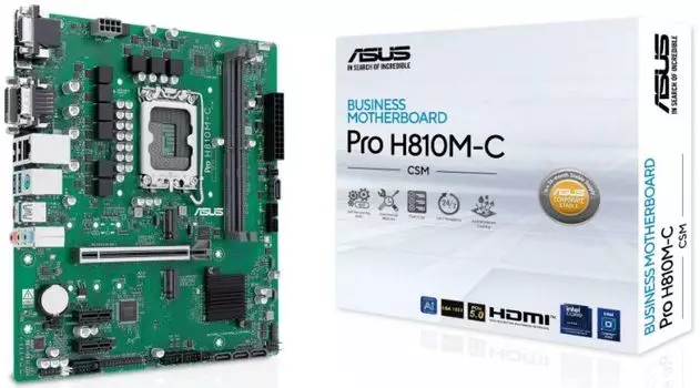 Материнская плата mATX ASUS PRO H810M-C-CSM 90MB1KHP-M0EAYC (LGA1851, H810, 2*DDR5 (6400), PCIe, 2*M.2, 4*SATA, 4*USB 3.2, 2*USB 2.0, HDMI, DP)
