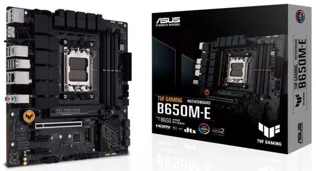 Материнская плата mATX ASUS TUF GAMING B650M-E (AM5, AMD B650, 4*DDR5(6400), 4*SATA3, 2*M.2, Audio, Gb LAN, USB 3.2, USB 2.0, 2*DP, HDMI)