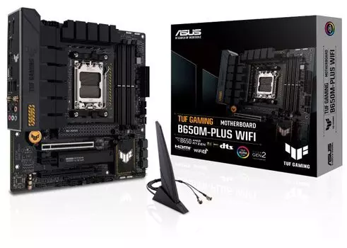 Материнская плата mATX ASUS TUF GAMING B650M-PLUS WIFI (AM5, AMD B650, 4*DDR5 (6400), 4*SATA 6G RAID, 2*M.2, 3*PCIE, 2.5Glan, WiFi, BT, HDMI, DP, USB