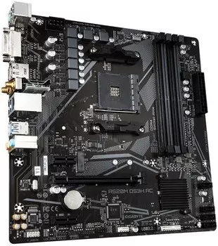 Материнская плата mATX GIGABYTE A520M DS3H AC (AM4, AMD A520, 4*DDR4 (3200), PCIe, M.2, 4*SATA RAID, WiFi, BT, USB 2.0, USB 3.0, HDMI, DP)