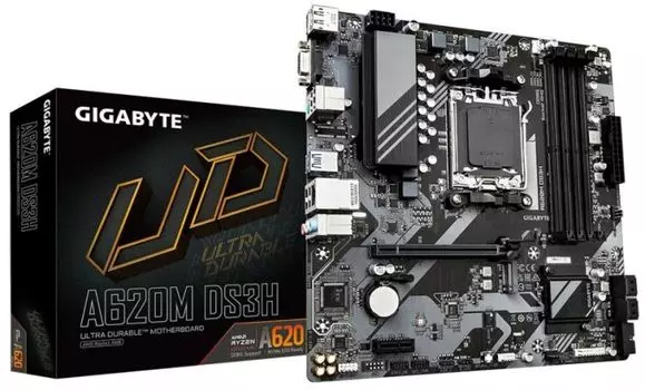Материнская плата mATX GIGABYTE A620M DS3H (AM5, AMD A620, 4*DDR5 (6400), 4*SATA 6G RAID, M.2, 2*PCIE, Glan, HDMI, DP, D-Sub, USB Type-C, USB 3.2, 4*U