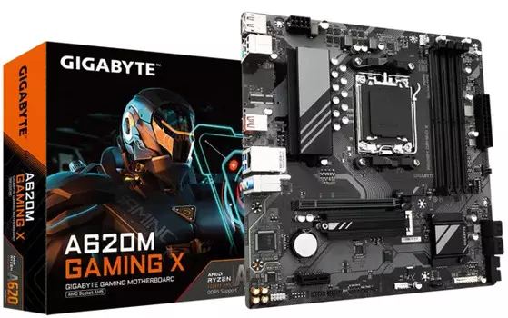Материнская плата mATX GIGABYTE A620M GAMING X (AM5, AMD A620, 4*DDR5 (8000), 4*SATA 6G RAID, M.2, 2*PCIE, Glan, HDMI, DP, 2*USB Type-C, 2*USB 3.2, 2*
