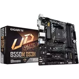 Материнская плата mATX GIGABYTE B550M DS3H (УЦЕНЕННЫЙ) (AM4, AMD B550, 4*DDR4(3200), 4xSATA 6G RAID, 2*M.2, 3*PCIE, 7.1CH, Glan, 6*USB 3.2, DVI-D+/HDM
