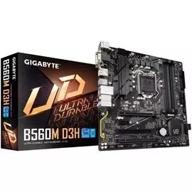 Материнская плата mATX GIGABYTE B560M D3H (УЦЕНЕННЫЙ) (LGA1200, B560, 4*DDR4(3200), 6*SATA 6G, 2*M.2, 4*PCIE, 7.1CH, Glan, 5*USB 3.2/USB Type-C, D-Sub