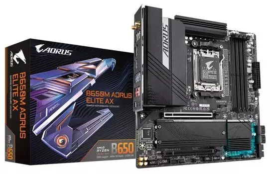 Материнская плата mATX GIGABYTE B650M AORUS ELITE AX (AM5, AMD B650, 4*DDR5 (6666), 4*SATA 6G RAID, 2*M.2, 2*PCIE, 2.5Glan WiFi, BT, HDMI, DP, USB Typ