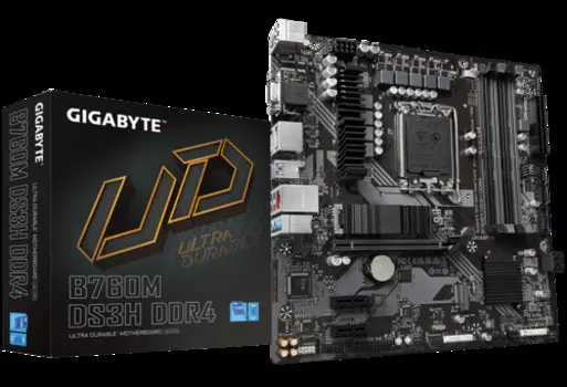 Материнская плата mATX GIGABYTE B760M DS3H DDR4 (LGA1700, B760, 4*DDR4 (5333), 4*SATA 6G RAID, 2*M.2, 3*PCIE, 2.5Glan, HDMI, D-Sub, 2*DP, USB Type-C,