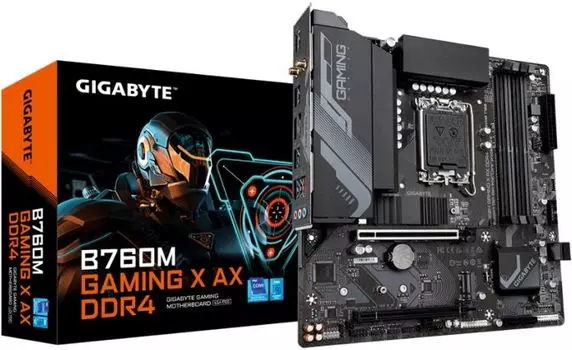 Материнская плата mATX GIGABYTE B760M GAMING X AX DDR4 (LGA1700, B760, 4*DDR4 (5333), 4*SATA 6G RAID, 2*M.2, 2*PCIE, 2.5Glan, WiFi, BT, HDMI, DP, 4*US