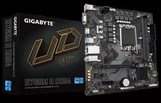Материнская плата mATX GIGABYTE B760M H DDR4 (LGA1700, B760, 2*DDR4(3200), 4*SATA 6 Гб/с, M2, Audio,