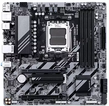 Материнская плата mATX GIGABYTE B840M DS3H (AM5, AMD B840, 4*DDR5 (8200), PCIe, 2*M.2, 4*SATA, 3*USB 3.2, 4*USB 2.0, HDMI, DP)