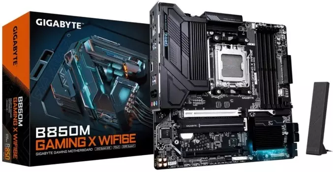 Материнская плата mATX GIGABYTE B850M GAMING X WIFI6E (AM5, AMD B850, 4*DDR5, PCIe, 2*M.2, 4*SATA, 2*USB 2.0, USB 3.2, USB Type-C, WiFi, BT, HDMI, 2*D