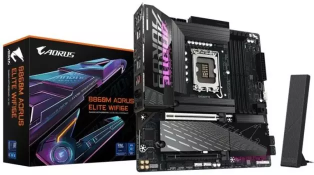 Материнская плата mATX GIGABYTE B860M AORUS ELITE WIFI6E (LGA1851, B860, 4*DDR5 (9200), 2*PCIe, 3*M.2, 4*SATA 6G RAID, BT, WiFi, 6*USB 3.2, 4*USB 2.0,
