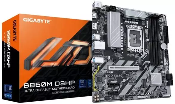 Материнская плата mATX GIGABYTE B860M D3HP (LGA1851, B860, 4*DDR5 (9066), PCIe, 2*M.2, 4*SATA 6G RAID, 3*USB 3.2, 3*USB 2.0, HDMI, DP)