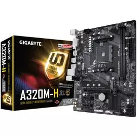 Материнская плата mATX GIGABYTE GA-A320M-H (УЦЕНЕННЫЙ) (AM4,AMD A320,2*DDR4(3200),4*SATA 6G RAID,3*PCI-E,PCI,GLan,7.1CH,4*USB 3.1, DVI/HDMI) RTL, Б/У,