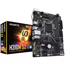 Материнская плата mATX GIGABYTE H310M S2 (УЦЕНЕННЫЙ) (LGA1151v2, H310, 2*DDR4(2666), 4*SATA 6G, 3*PCIE, 8CH audio, Glan, 4*USB 3.1, D-Sub) RTL, НОВЫЙ,