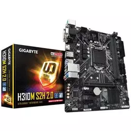 Материнская плата mATX GIGABYTE H310M S2H 2.0 (УЦЕНЕННЫЙ) LGA1151v2, H310, 2*DDR4 (2666), 4*SATA 6G, M.2, 3*PCIE, 7.1CH, Glan, 4*USB 3.1, D-SUB/DVI-D/