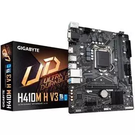 Материнская плата mATX GIGABYTE H410M H V3 (УЦЕНЕННЫЙ) LGA1200, H410, 2*DDR4, 2*USB 3.2 Gen1, VGA, HDMI, НОВЫЙ, ИЗ РЕМОНТА, гарантия магазина 1 месяц