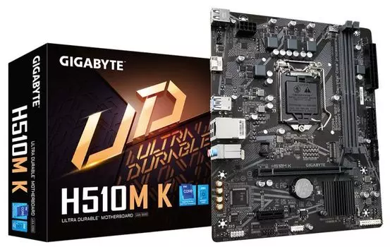 Материнская плата mATX GIGABYTE H510M K (LGA1200, H510, 2*DDR4 (3200), 2*SATA 6G, M.2, 2*PCIE, Glan, HDMI, 2*USB 3.2, 4*USB 2.0) RTL