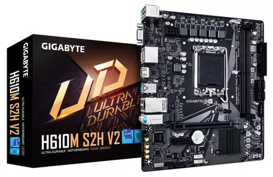 Материнская плата mATX GIGABYTE H610M S2H V2 (LGA1700, H610, 2*DDR5 (5600), 4*SATA 6G, M.2, PCI*E, Glan, HDMI, VGA, 2*USB 3.2, 4*USB 2.0)