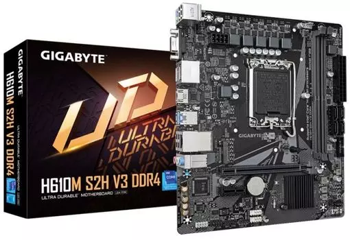 Материнская плата mATX GIGABYTE H610M S2H V3 DDR4 (LGA1700, H610, 2*DDR4 (3200), 4*SATA 6G, M.2, 2*PCIE, Glan, HDMI, D-Sub, 2*DP, 2*USB 3.2, 4*USB 2.0