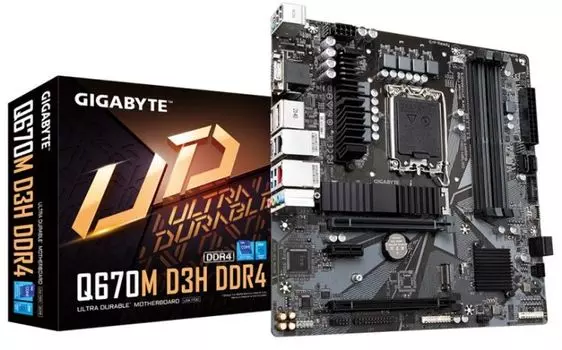 Материнская плата mATX GIGABYTE Q670M D3H DDR4 (LGA1700, Q670, 4*DDR4 (5333), 4*SATA 6G RAID, 2*M.2, 3*PCIE, 2.5Glan, Glan, HDMI, 2*DP, D-Sub, 2*USB T