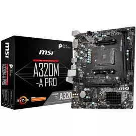 Материнская плата mATX MSI A320M-A PRO (AM4, AMD A320, 2*DDR4(3200), 4*SATA 6G RAID, 2*PCIE, 7.1CH, Glan, 6*USB 3.2, DVI-D/HDMI) RTL