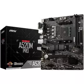 Материнская плата mATX MSI A520M PRO (AM4, AMD A520, 2*DDR4(4600), 4*SATA 6G RAID, M.2, 3*PCIE, 7.1CH, Glan, VGA, HDMI, DP, 6*USB 3.2)