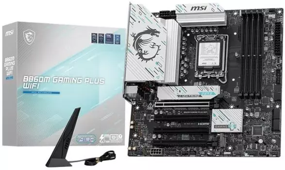 Материнская плата mATX MSI B860M GAMING PLUS WIFI (LGA1851, B860, 4*DDR5 (8800), 4*PCIe, 3*M.2, 4*SATA, WiFi, BT, USB Type-C, 6*USB 3.2, 6*USB 2.0, DP