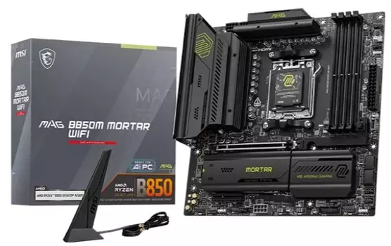 Материнская плата mATX MSI MAG B850M MORTAR WIFI (AM5, AMD B850, 4*DDR5 (8200), PCIe, 3*M.2, 4*SATA, WiFi, BT, 8*USB 3.2)