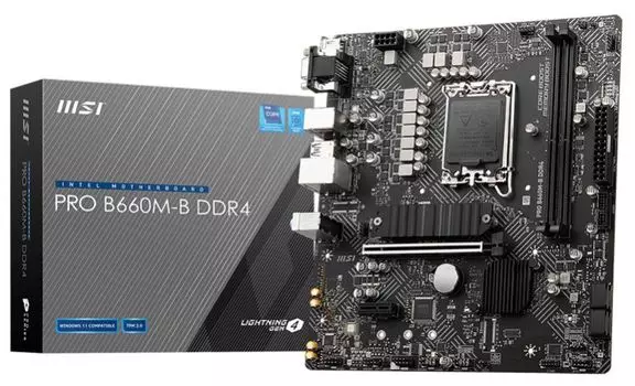 Материнская плата mATX MSI PRO B660M-B DDR4 (УЦЕНЕННЫЙ) (LGA1700, B660, 2*DDR4(4600), 4*SATA 6Gb/s RAID, M.2, 2*PCIE, 7.1CH, 2.5Glan, 4*USB 3.2, VGA,
