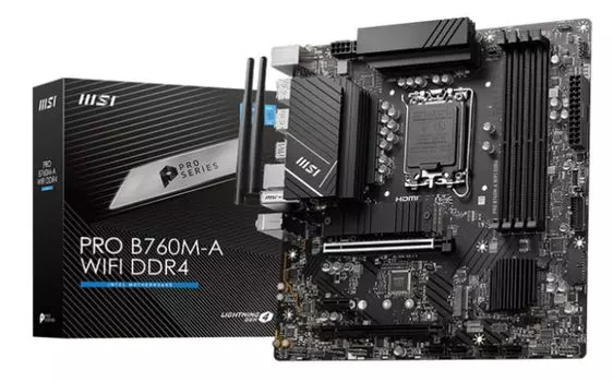 Материнская плата mATX MSI PRO B760M-A WIFI (LGA1700, B760, 4*DDR5 (6800), 4*SATA 6G RAID, 2*M.2, 3*PCIE, 2.5Glan, WiFi, BT, 2*HDMI, 2*DP, 4*USB 3.2,