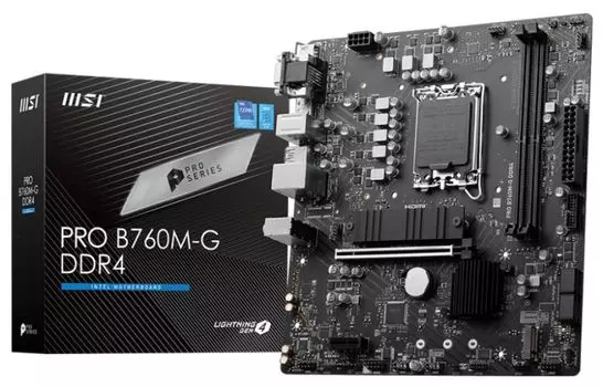 Материнская плата mATX MSI PRO B760M-G DDR4 (LGA1700, B760, 2*DDR4 (4800), 4*SATA 6G RAID, 2*M.2, 2*PCIE, 2.5Glan, HDMI, VGA, DP, 4*USB 3.2, 2*USB 2.0