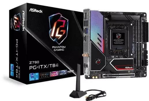 Материнская плата mini-ITX ASRock Z790 PG-ITX/TB4 (LGA1700, Z790, 2*DDR5 (6800), 3*SATA 6G RAID, 3*M.2, PCIE, 2.5Glan, WiFi, BT, HDMI, DP, 2*Thunderbo