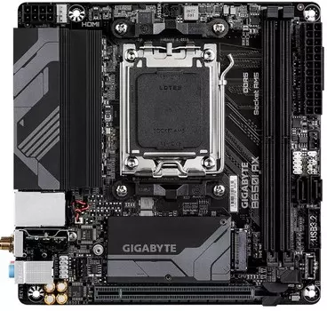 Материнская плата mini-ITX GIGABYTE B650I AX (AM5, B650, 2*DDR5 (6400), 2*SATA, M.2, 3*USB 3.2, 3*USB 2.0, PCIe x16, DP, HDMI)