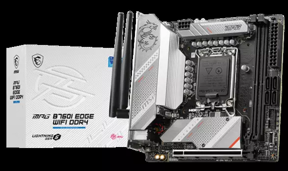 Материнская плата mini-ITX MSI MPG B760I EDGE WIFI DDR4 (LGA1700, B760, 2*DDR4 (5333), 4*SATA 6G RAID, 2*M.2, PCIE, 2.5Glan, WiFi, BT, HDMI, DP, USB T