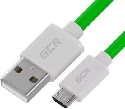 МФУ GCR QC Кабель 1.5m MicroUSB, быстрая зарядка, зеленый TPE, белые коннекторы, 28/22 AWG, GCR-52459