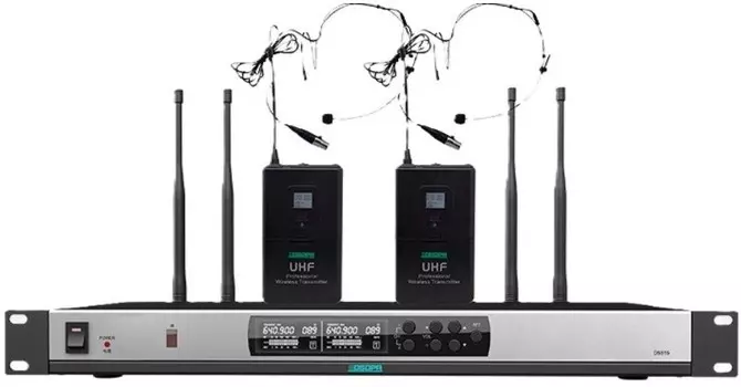 Микрофонная система DSPPA D5823 беспроводная True Diversity UHF (2 головных микрофона)