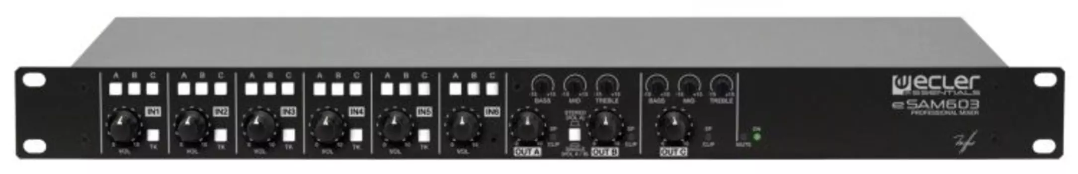 Микшер Ecler eSAM603 6-канальный коммутатор, входы: 1 Line, 4 Mic/Line (питание 18 В), 1 Mic